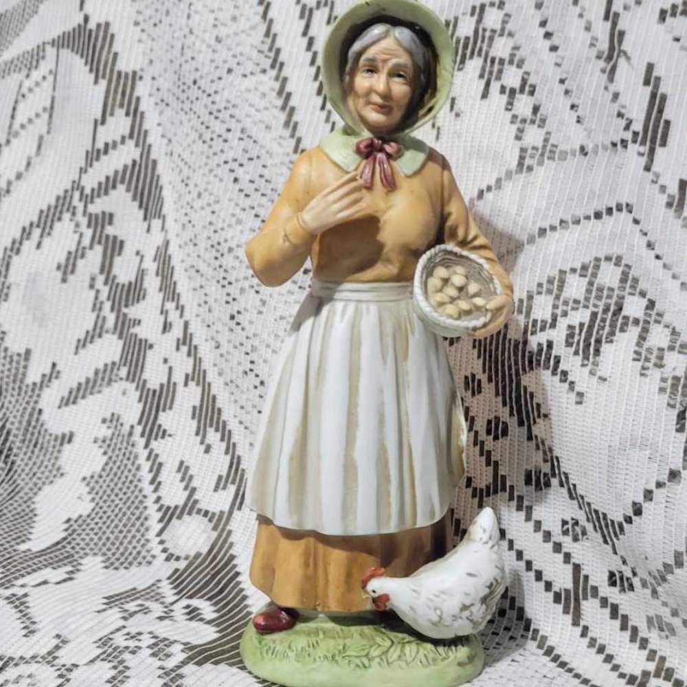 HOMCO Home Interiors Old Woman With Chicken & Eggs